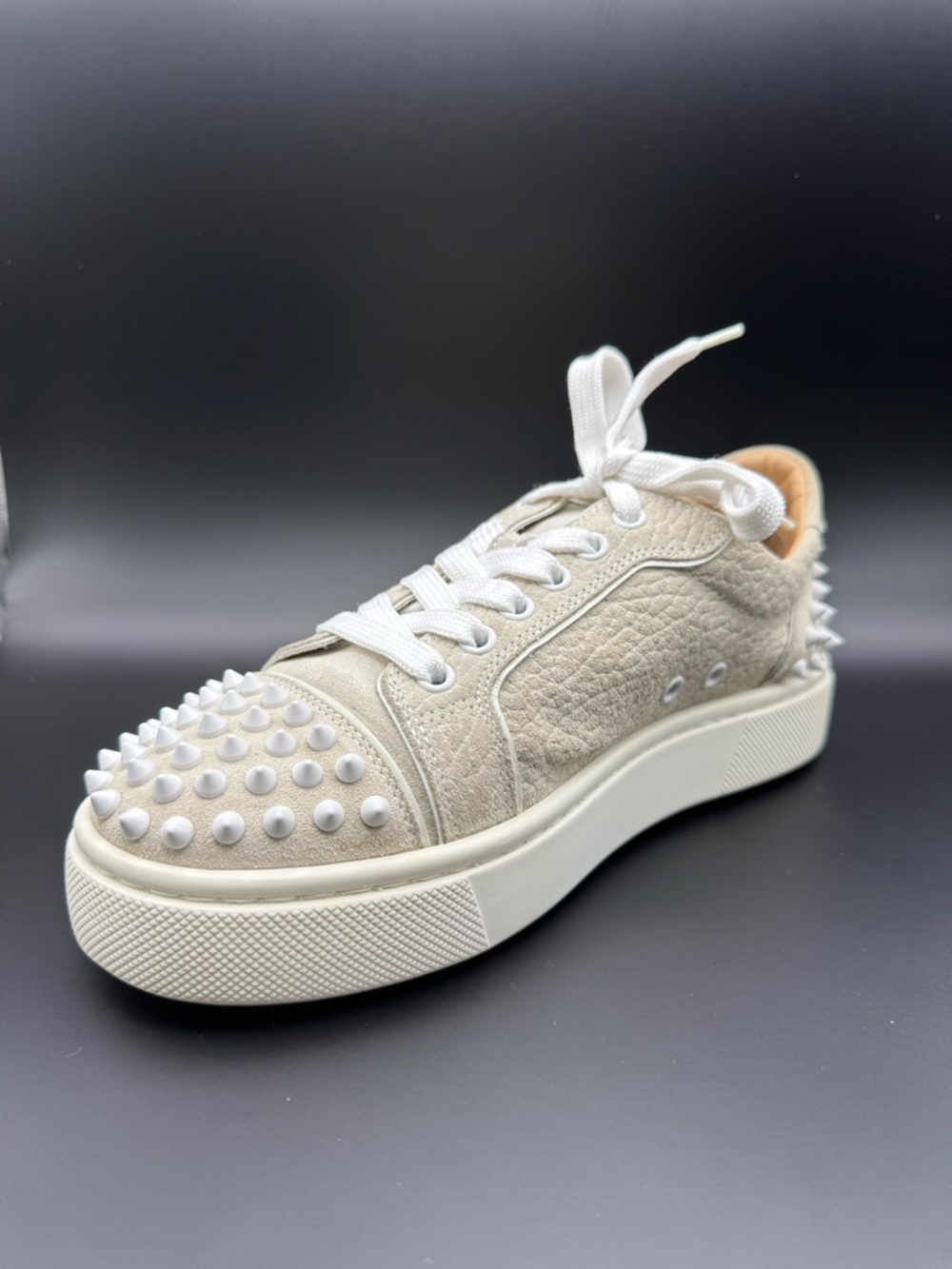 Christian Louboutin Vieira Spike Low Top Sneaker White Suede 37.5 - Picture 2 of 8